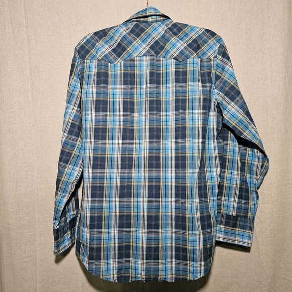 Wrancher By Wrangler Blue Plaid Men Button Down Shirt White Pearl Snap Size L - Picture 6 of 7